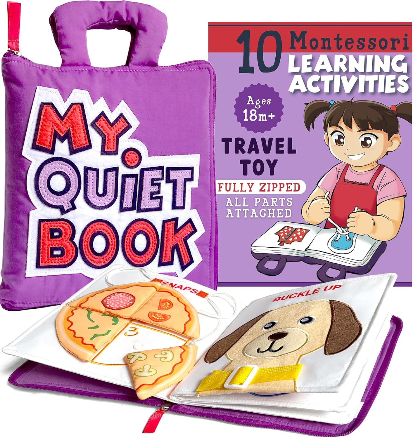 BAVY My Quiet Book - Toddler Travel Essential, Car Plane Airplane Toys, Montessori Busy Board Book, Activity Books for Toddlers 1-3, Gifts for 1 2 3 4 Year Old Girl, Birthday Gifts Toys Age 2-4