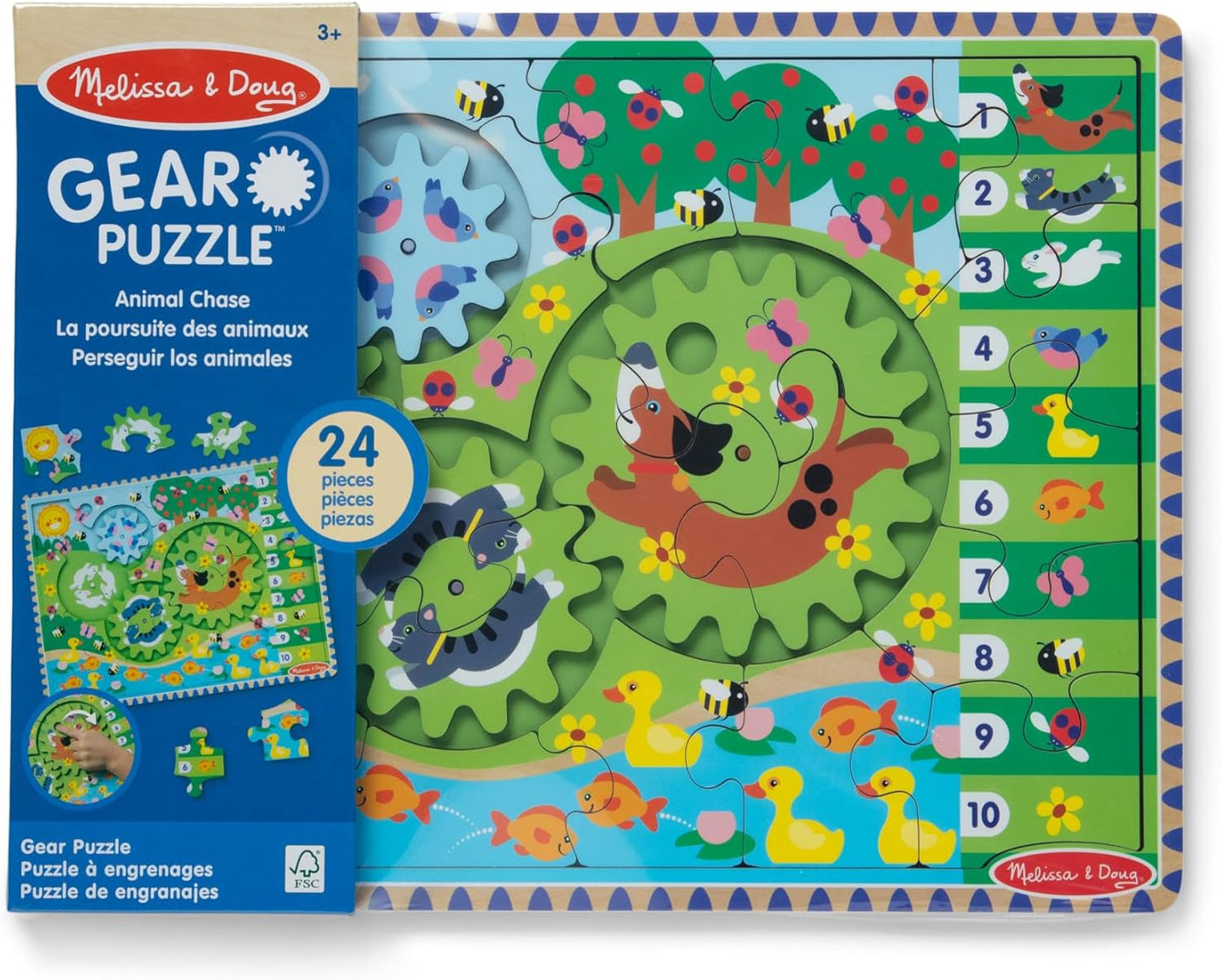 Melissa & Doug Wooden Animal Chase Jigsaw Spinning Gear Puzzle – 24 Pieces Wooden Puzzle for Toddlers and Preschoolers, for Boys and Girls Ages 3+