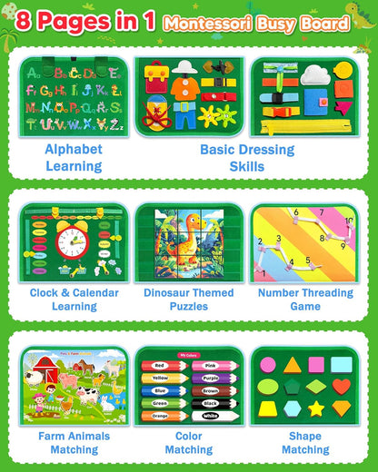 Gojmzo Busy Board Montessori Toys for Toddler Boy Girl Birthday Gifts, Busy Book Sensory Toys for Toddlers, Learning Educational Toddler Travel Activities