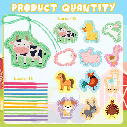 Chivao Lacing Cards for Toddlers Kids, 12 Pcs Sewing Kit Preschool Learning Activities for Kids Travel Craft Set Manipulatives for Preschoolers Homeschool Developing Imagination Skills