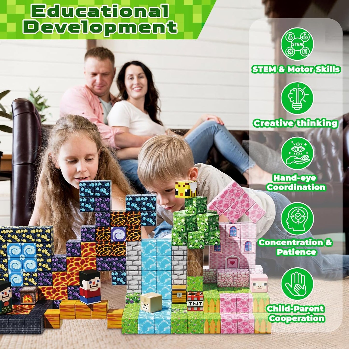 GraceDuck 300 PCS Magnetic Blocks - Magnetic Building Blocks, Stacking Magnets for Kids, Sensory Toy for STEM Montessori Sensory Toys for Kids 3+ Boys and Girls Christmas Birthday Gifts