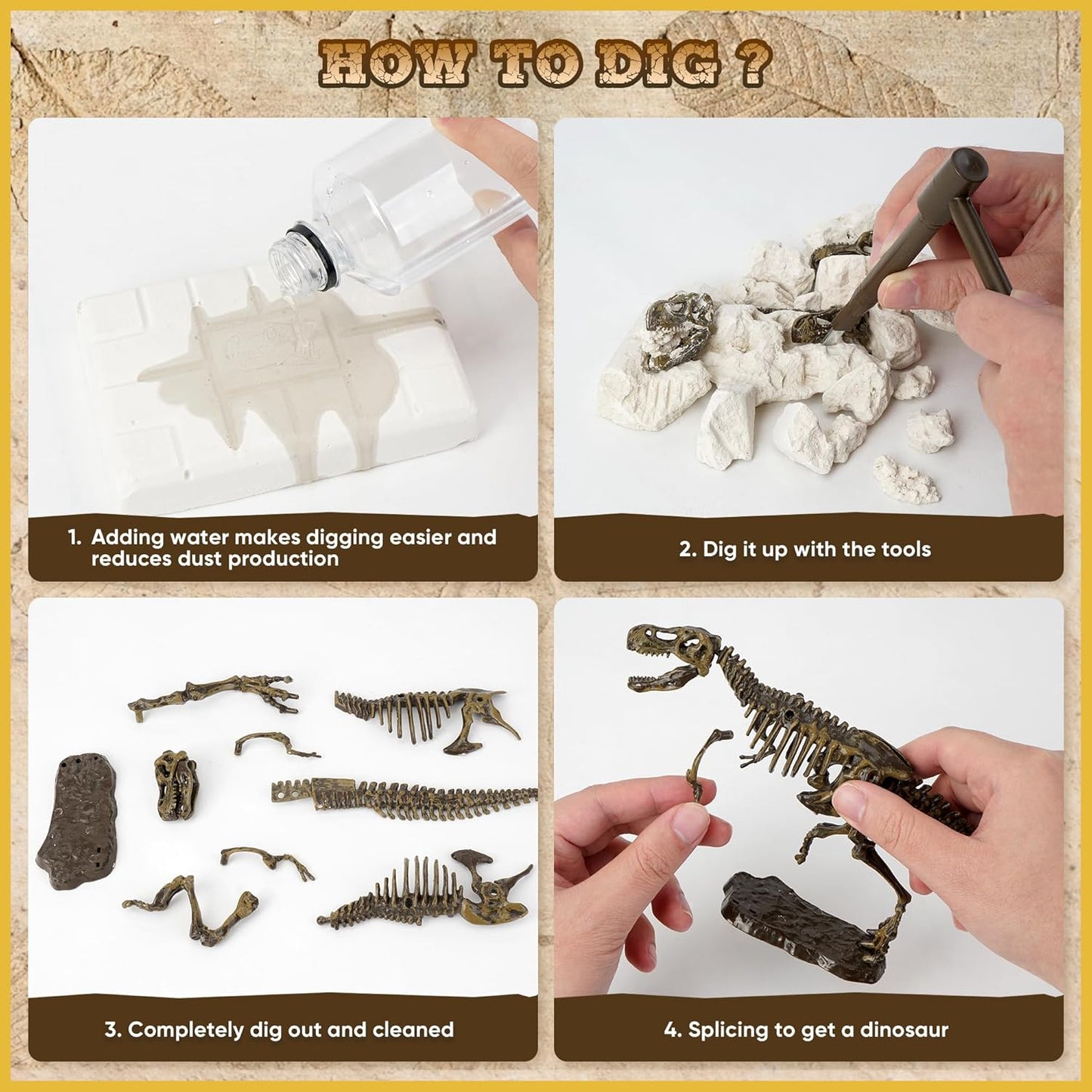 VIBIRIT Dig Up Dinosaurs Skeleton Set,Dinosaur Digging Fossil Kit Model Toys,Excavation Kits for kids5-12year,Educational Realistic Toys for Kids,Boys,Girls