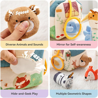 Youuys Travel Sensory Soft Barn Toys for Babies 6-12 Months & Toddlers 1-3 Year Old On-The-Go Montessori Stuffed Animal Plush Playset with Crinkle, Rattle, Safe Mirror Educational Gifts for Boy Girl