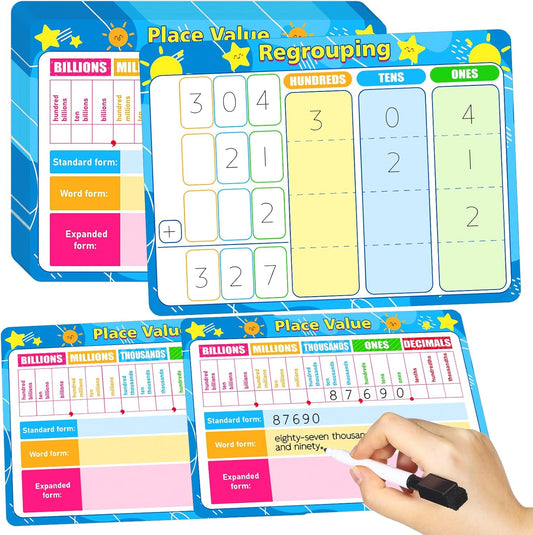 AmazingSpark 18 Pack Math Manipulative Whiteboards Dry Erase Flash Cards 9''x12'' Double Sided for Kids Student Teacher Classroom Must Have School(Classic Place Value Charts)