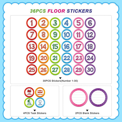 FaCraft Boho Line Up Spots for Classroom Floor - 48Pcs Floor Numbers for Classroom Lining Up Waterproof Number Stickers Markers for Preschool Kindergarten Elementary Back to School Teacher Must Haves