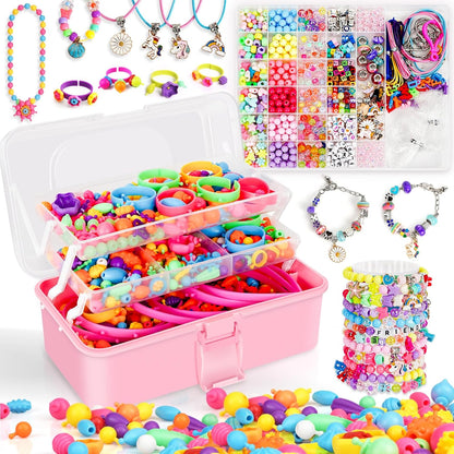 FUNZBO 520+ Snap Pop Beads - Jewelry Making Beads Charms Style Craft Kit, Arts and Crafts for Kids Ages 4-8, Toys for 3 4 5 6 7 Years Old Girls Birthday Gifts Ideas, Bracelet Necklace Ring for Girls