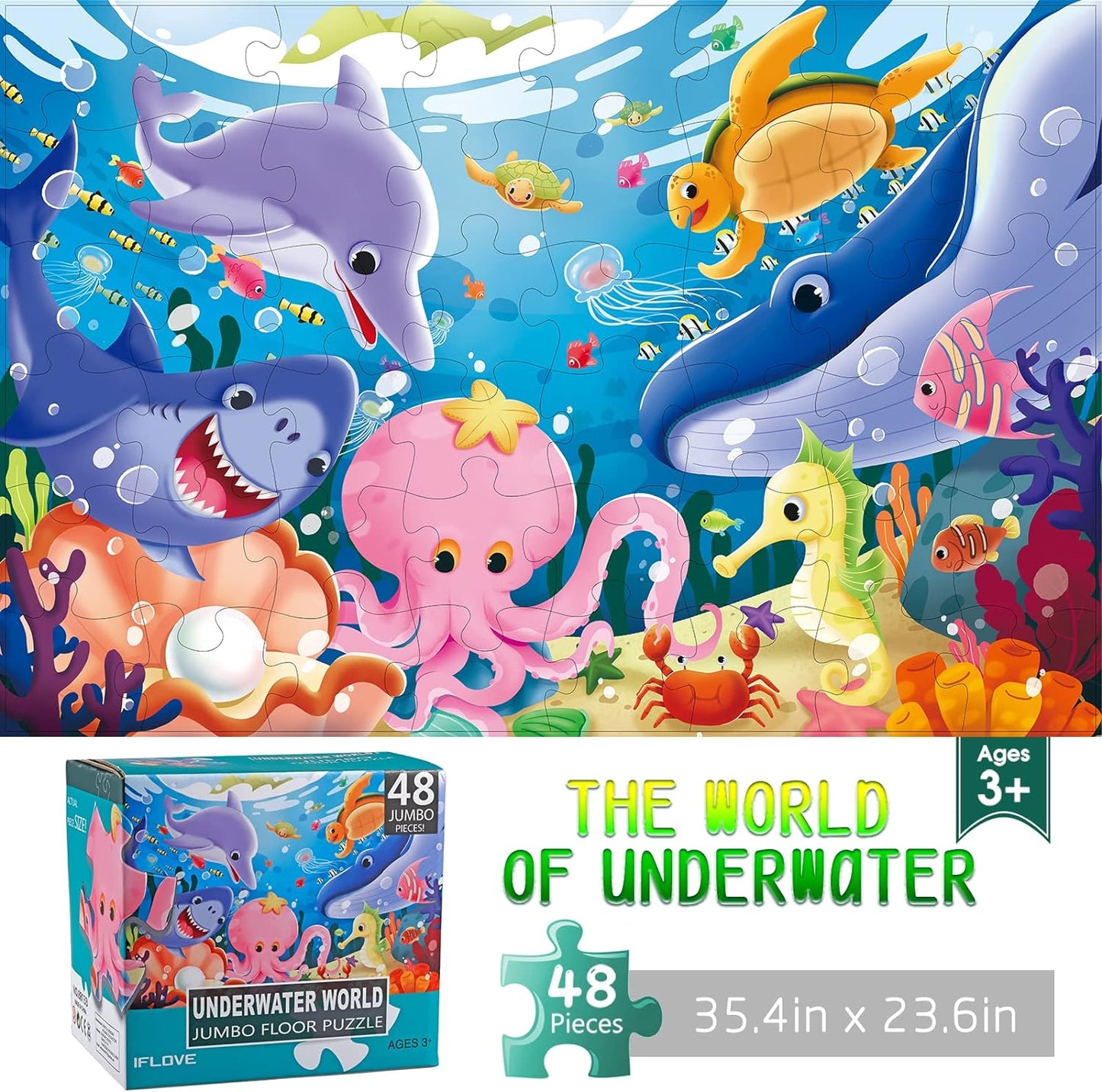 Jumbo Floor Puzzle for Kids,Farm Animals Jigsaw Large Puzzles,48 Piece Barn Puzzle for Toddler Ages 3-5,Children Learning Preschool Educational Toys,Birthday Easter Gift for 4-8 Years Old Boy and Girl