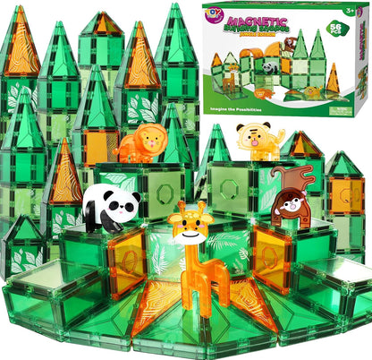 TOY Life 38 Pcs Magnetic Tiles Animals for Toddlers 3-5 Magnet Blocks for Kids Ages 4-8 STEM Magnet Tile Toys Building Tiles Set Christmas Birthday Gift for Boys and Girls
