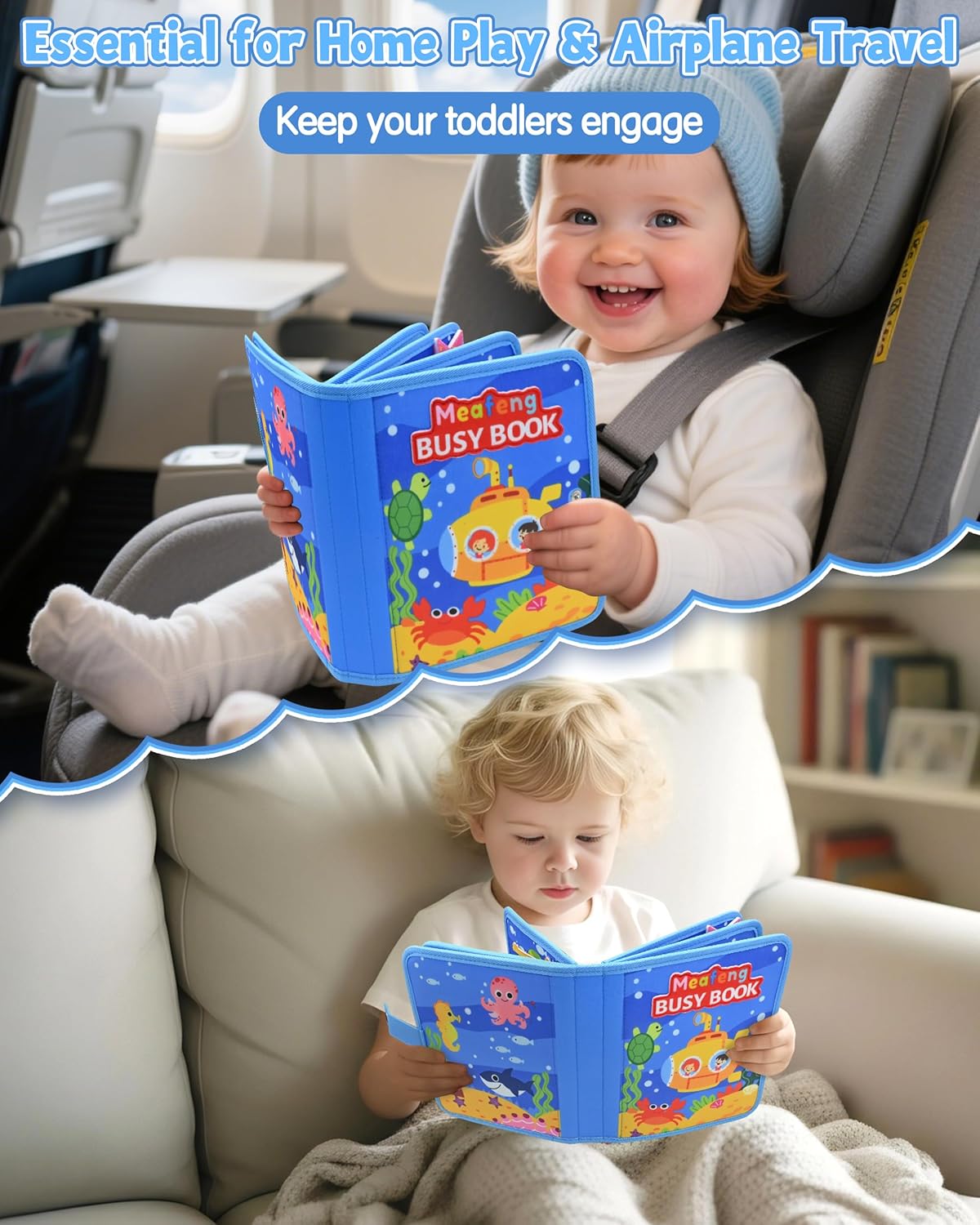 Ocean Busy Board for Toddlers 1-3 - Montessori Learning Toy with Sea Animals & Life Skills, Travel Book for 1 2 3 Year Old Boys Girls, Educational Toddler Toy for Car & Airplane Travel