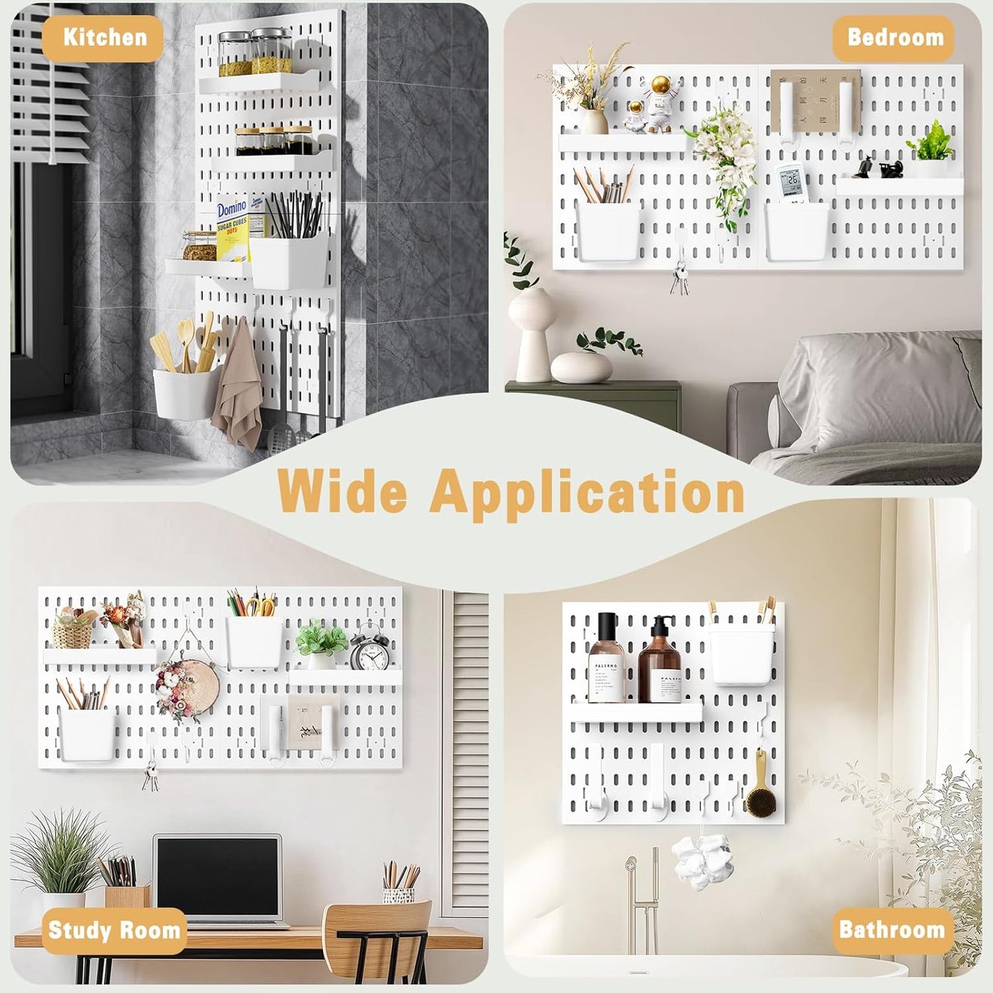 Pegboard Organizer Kit with 20 Accessories, Modular Hanging - 4 Pegboards & Tools for Kitchen, Home, Office - Wall Pegboard Organizer for Tools, and More - Peg Board Combination