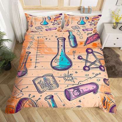 Erosebridal Chemistry Lab Bedding Set Twin Size Chemical Equation Duvet Cover for Boys Girls Chemical Elements Science Theme Comforter Cover Teens Kids Science Students Bedding School Dorm Room Decor