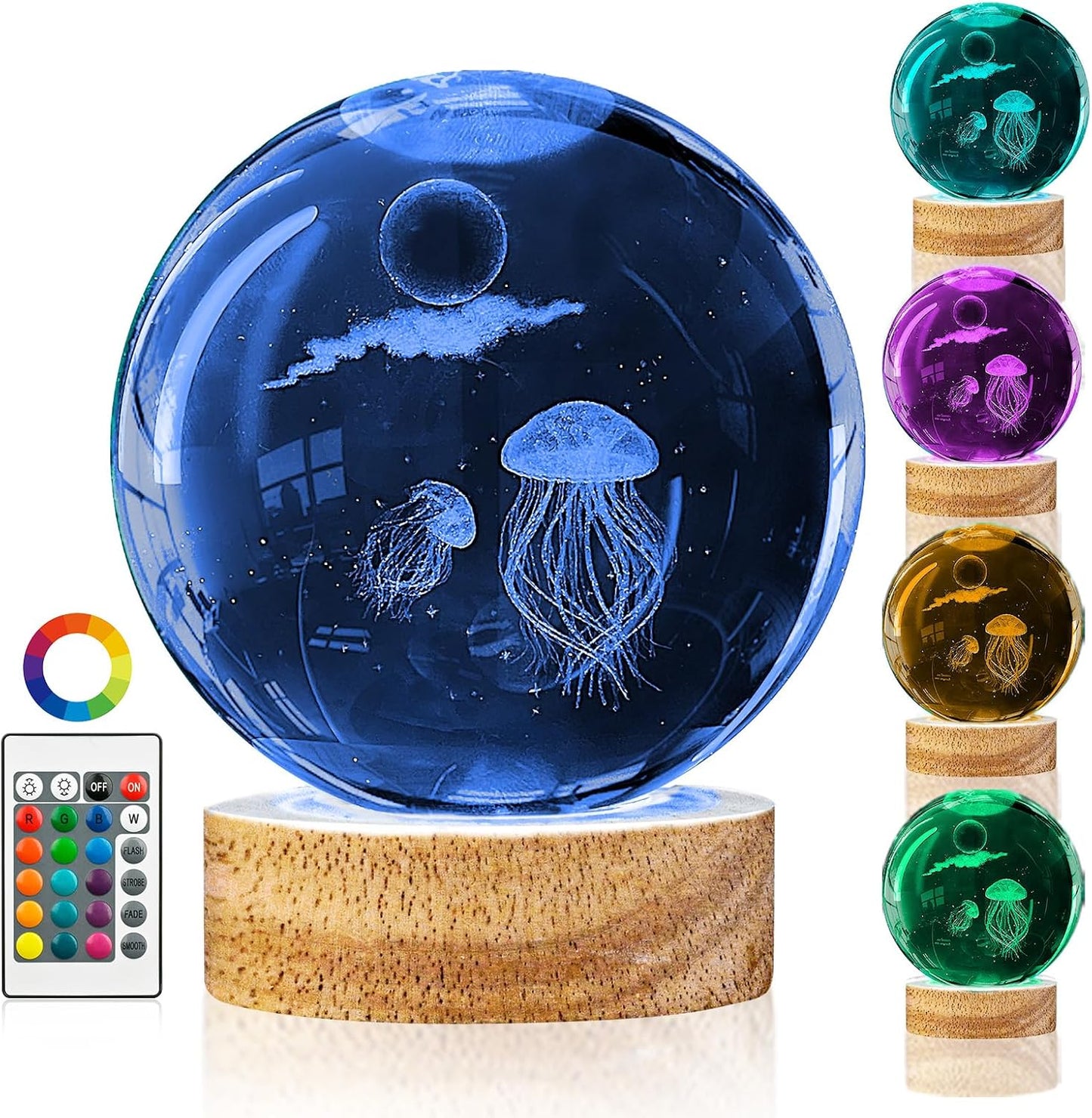 3D Solar System Crystal Ball Night Light with 16 Color Wooden LED Base Upgraded 3.15 In Galaxy Planets Ball Lamp with Remote for Birthday Christmas, Astronomy Space Gifts for Boys Girls Kids