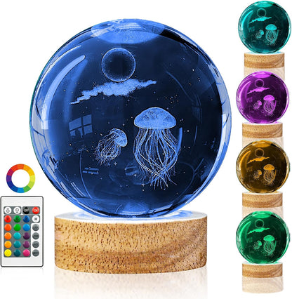 3D Solar System Crystal Ball Night Light with 16 Color Wooden LED Base Upgraded 3.15 In Galaxy Planets Ball Lamp with Remote for Birthday Christmas, Astronomy Space Gifts for Boys Girls Kids