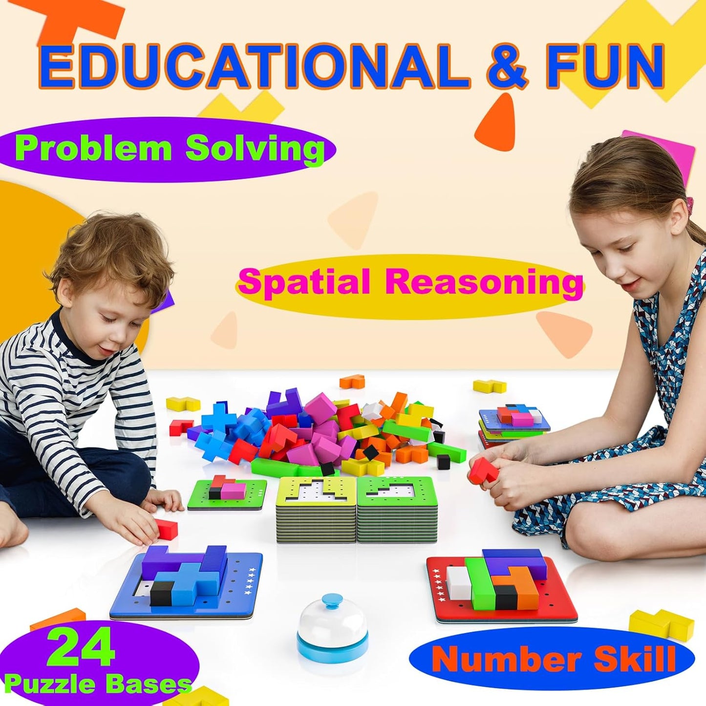 4-in-1 Family Board Games, 120 Pcs Wooden Multi-Level Montessori Toy Fast 3D Shape Pattern Matching Puzzle Stacking Building Blocks Fun Game for Kids Adults Family Night/Party, 1-6 Players Ages 4+