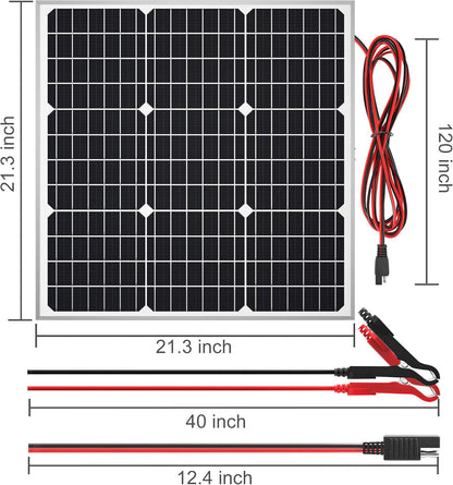 SOLPERK Solar Panel Kit 50W 12V, Waterproof Solar Battery Trickle Charger Maintainer + Waterproof Controller + Adjustable Mount Bracket for Boat Car RV Motorcycle(Without Mounting Bracket)