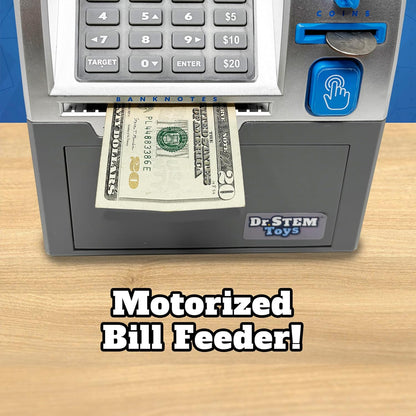 Dr. STEM Toys - Kids ATM Savings Bank – Electronic Piggy Bank with Bill Feeder, Coin Counter, and LCD – Educational STEM Toy for Children 5-12