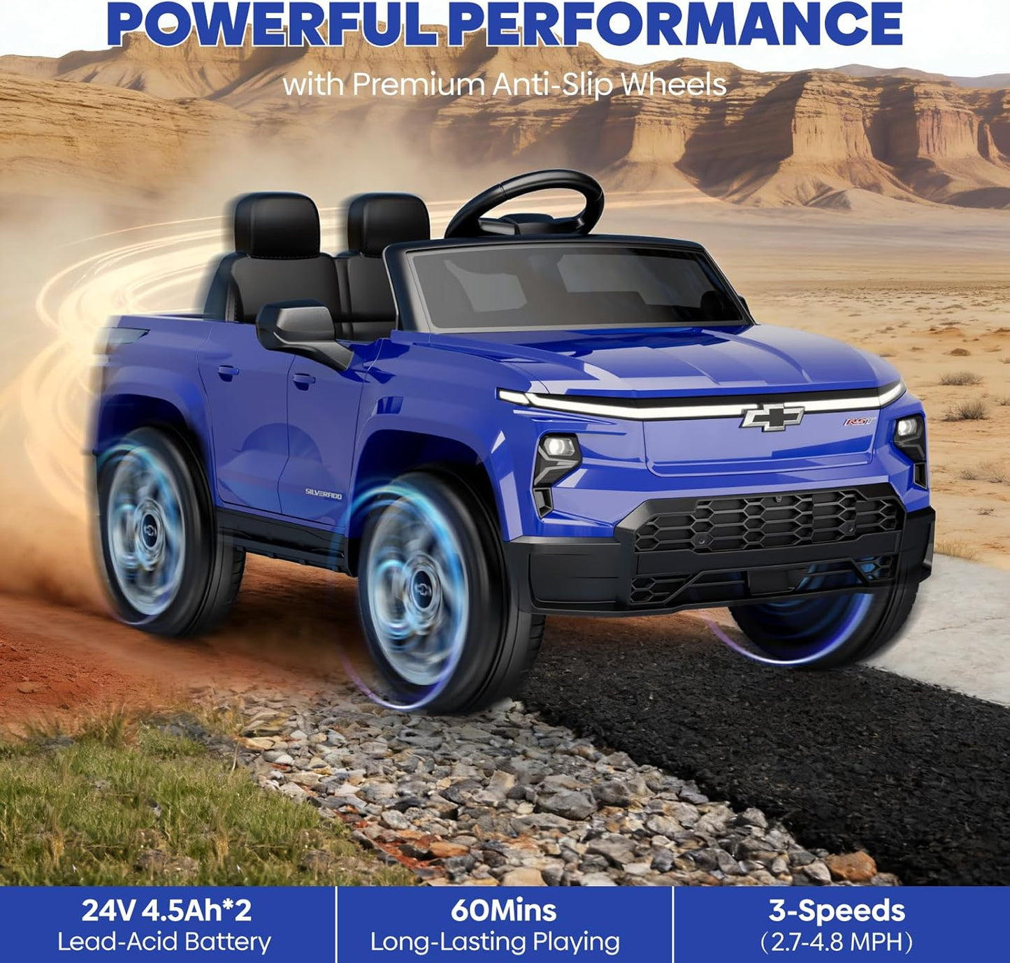24V Licensed Chevrolet Silverado Electric Car for Kids, Ride on Toys for Toddlers with Remote Control, Soft Start, LED Lights, Music Player, Seat Belts, Easy to Assemble, Black
