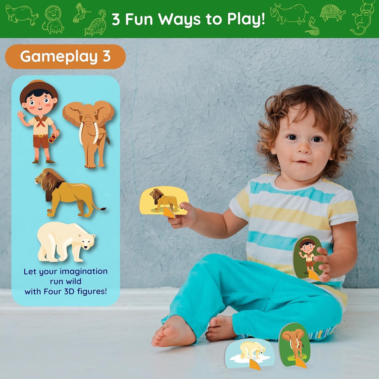 Jumbo 70 Piece Round Floor Puzzles for Kids Ages 3-5, 6-8, Large Jigsaw Puzzle with Educational Flash Cards and 3D Figures | Educational Gift (Animal Safari)