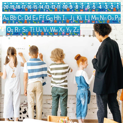 32Pcs A to Z Alphabet and -20-100 Number Cards Boho Bulletin Board Under The Sea Ocean Summer Sunflower Bee Theme Classroom Decorations Math Posters for Wall School Teacher Supplies (Sea Number)
