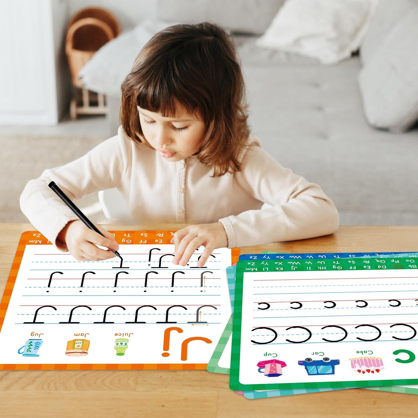 36 PCS Handwriting Drawing Practice Cards, Alphabet & Numbers Write and Wipe Tracing Flashcards Double-Sided Dry Erase Painting Coloring Cards Early Learning Montessori Toy for Toddlers, Preschoolers