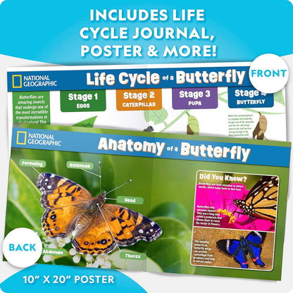 National Geographic Butterfly Growing Kit - Butterfly Habitat Kit with Voucher to Redeem 5 Caterpillars (S&H Not Included), Butterfly Cage, Feeder (Amazon Exclusive)