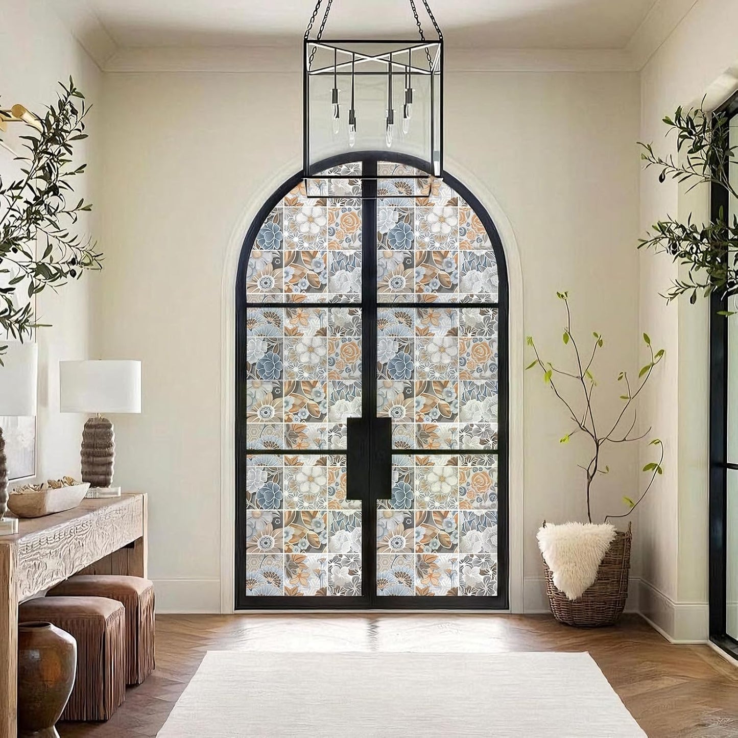 DKTIE Wooden Blinds Pattern Decorative Window Privacy Film, Sun Blocking Heat Control, Static Cling No Glue, with Installation Tools, Stained Glass Window Film (S531, 17.7" x 78.7")