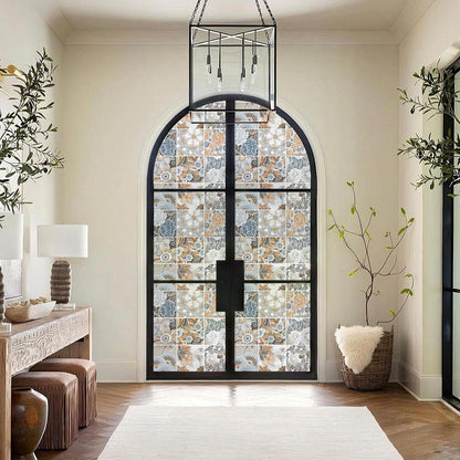 DKTIE Wooden Blinds Pattern Decorative Window Privacy Film, Sun Blocking Heat Control, Static Cling No Glue, with Installation Tools, Stained Glass Window Film (S531, 17.7" x 78.7")