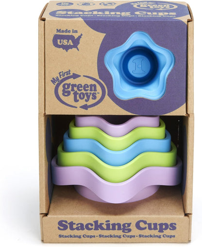 Green Toys Stacking Cups, Purple/Blue/Green - 6 Piece Motor Skills, Building, Stacking Toy Set. Safe for Babies and Toddlers. Dishwasher Safe, Recycled Plastic, Made in USA.