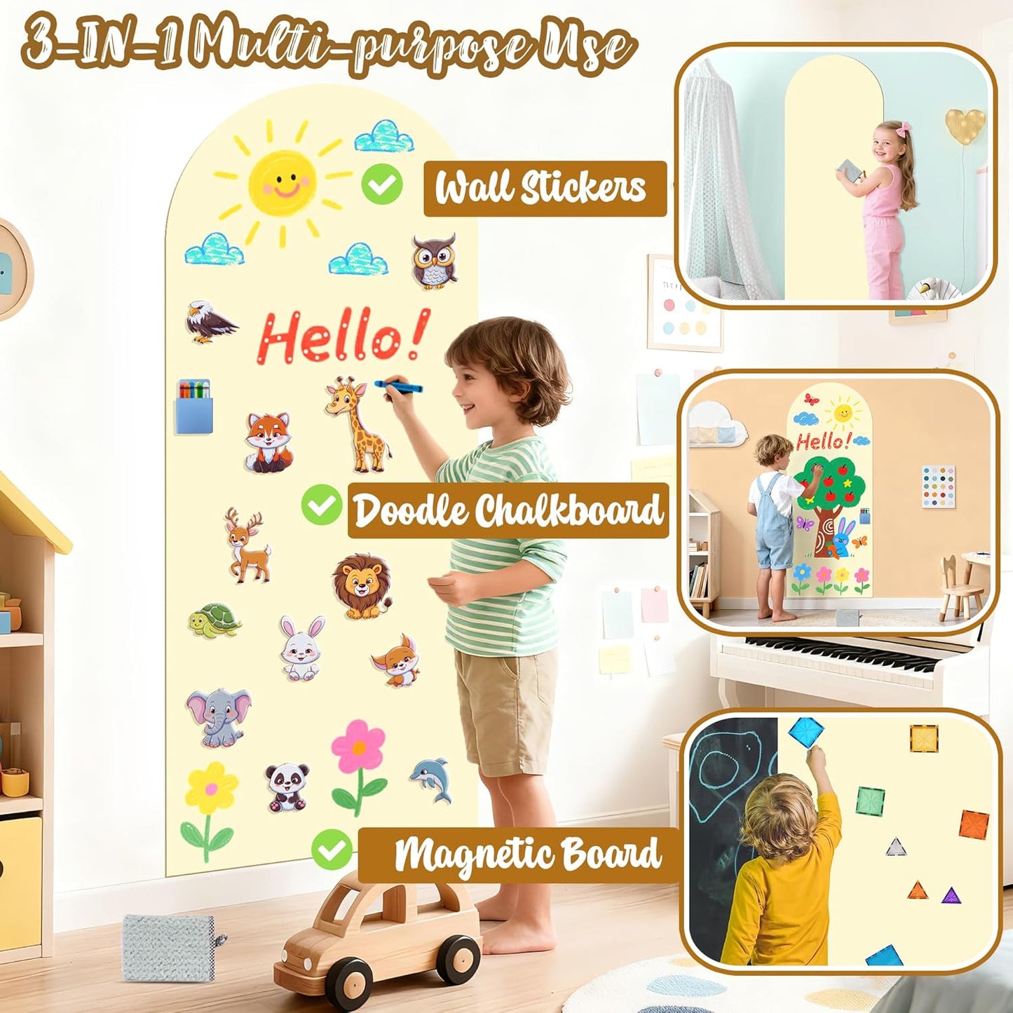 8 PCS Magnetic Wall Decals for Kids Magnetic Chalkboard Peel and Stick Magnet Sheets Board Sticker Tangram Puzzle Self Adhesive Contact Paper Dry Erase Blackboard for Playroom Homeschool 15.7"x10.4"