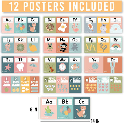 Hadley Designs Alphabet for Classroom Wall Decor - ABC Posters for Classroom Wall Chart Preschool & Kindergarten, ABC Letters & Number Line Elementary, Alphabet Cards, Boho Classroom Decor