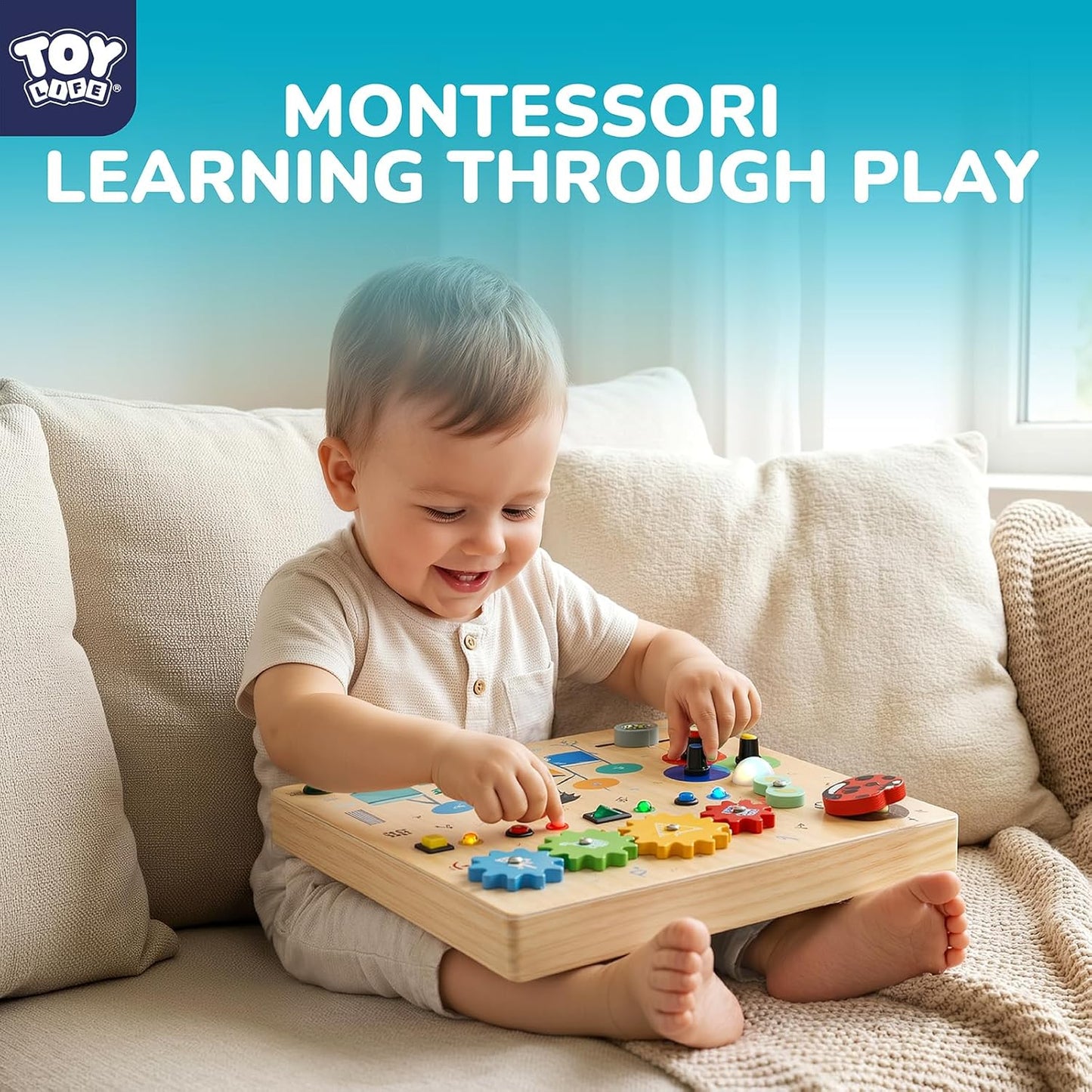 TOY Life Toddler Montessori Busy Board, Wooden Butterfly Sensory Board Toys with LED Light Up Switchs, Baby Busy Fidget Boards Travel Toys, Easter Birthday Gifts for 1+ Year Old Kids Girls Boys