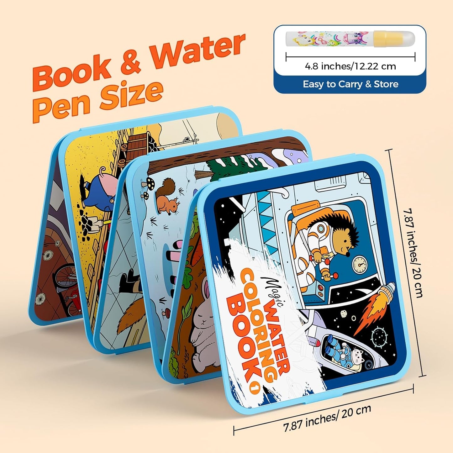 Reusable Water Coloring Books for Kids – 2 Pack EVA Magic Water Painting Books with 2 Water Pens, Animal Themes – Mess Free Coloring Activity, Reusable Travel Toy Gift for Kids Ages 3+
