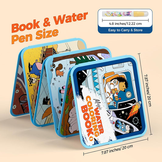Reusable Water Coloring Books for Kids – 2 Pack EVA Magic Water Painting Books with 2 Water Pens, Animal Themes – Mess Free Coloring Activity, Reusable Travel Toy Gift for Kids Ages 3+