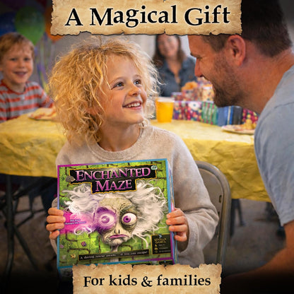 Enchanted Maze - A Light Up Board Game for Families | Ages 5+, 1-6 Players | Cooperative, Competitive and Solo Play Options | with “Secret” LED Light up Tiles, dice, Animal Figurines and a Hag!