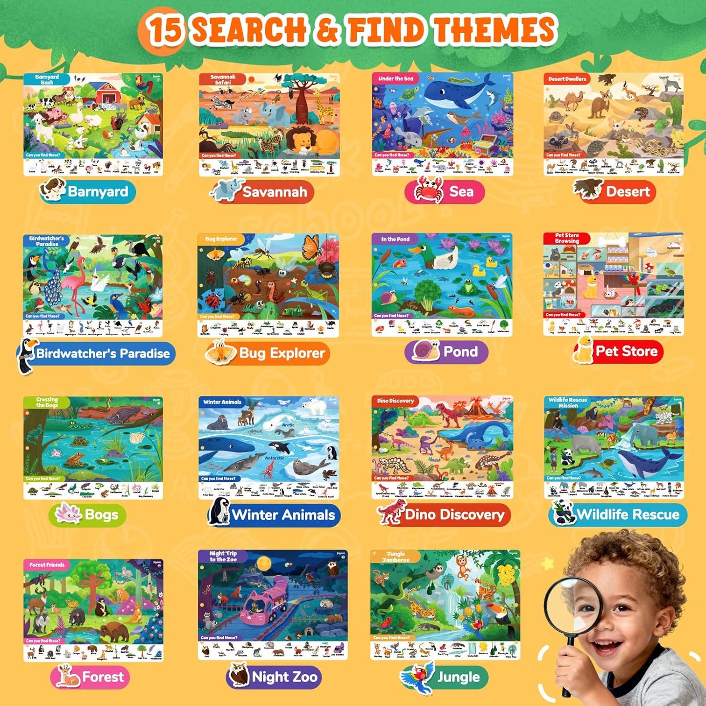 JoyCat Search and Find Activity Books, Animal Preschool Learning Activities for Toddlers & Kids, Travel Toys for Road Trip Car and Airplane, Busy Toy, Educational Game Gifts for Boys Girls Ages 3-5