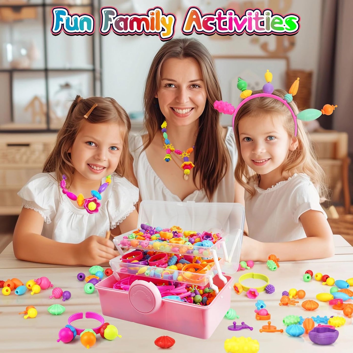 FUNZBO 650pcs Pop Beads - Jewelry Making Kit for 3 4 5 6 7 8 Year Old Little Girls, Arts and Crafts Toys for Kids, Necklace Bracelet Creativity Snap Set Birthday Gifts