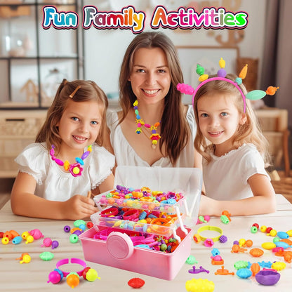 FUNZBO 650pcs Pop Beads - Jewelry Making Kit for 3 4 5 6 7 8 Year Old Little Girls, Arts and Crafts Toys for Kids, Necklace Bracelet Creativity Snap Set Birthday Gifts