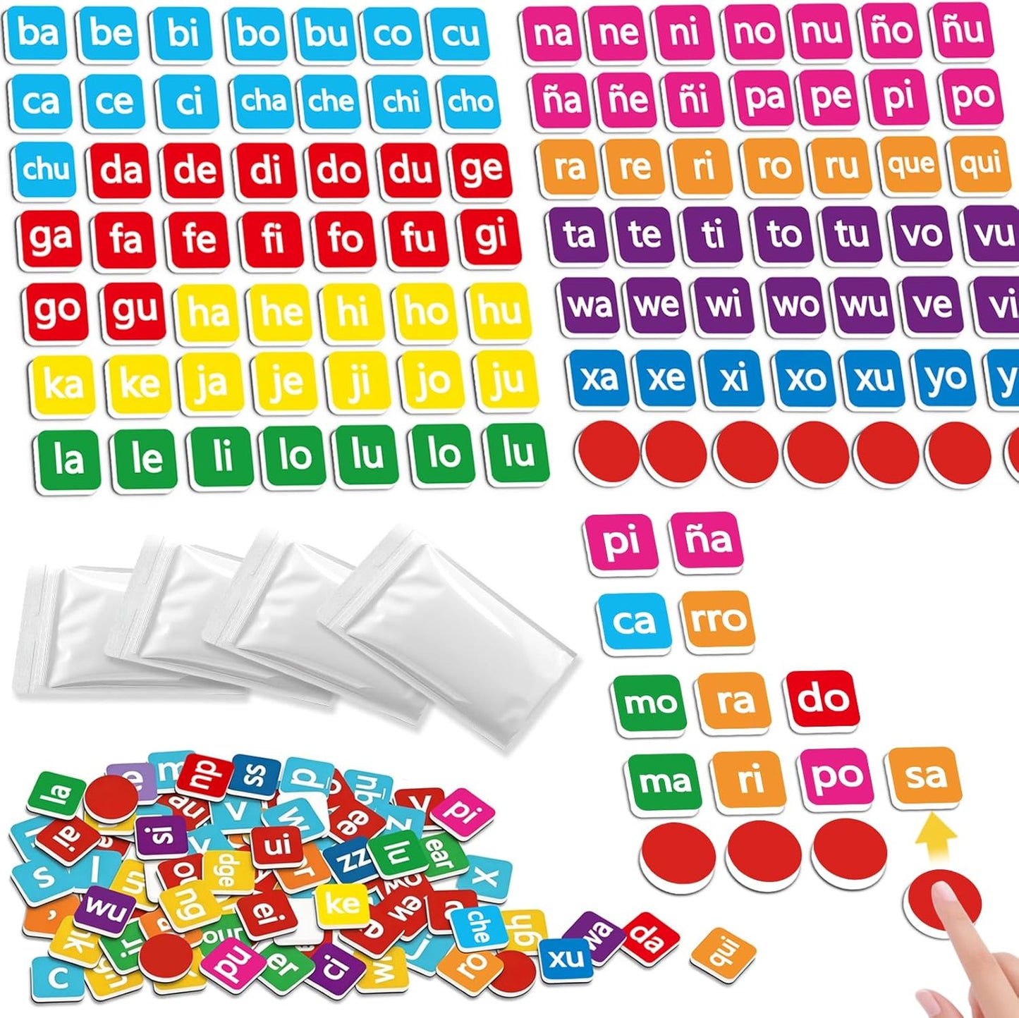 Spanish Learning Phonics Magnetic Letter Tiles, Learn Spanish Spelling Reading Games Phonics Manipulatives for Kids, Fridge Magnets Speech Therapy Homeschool Classroom Learning Activity