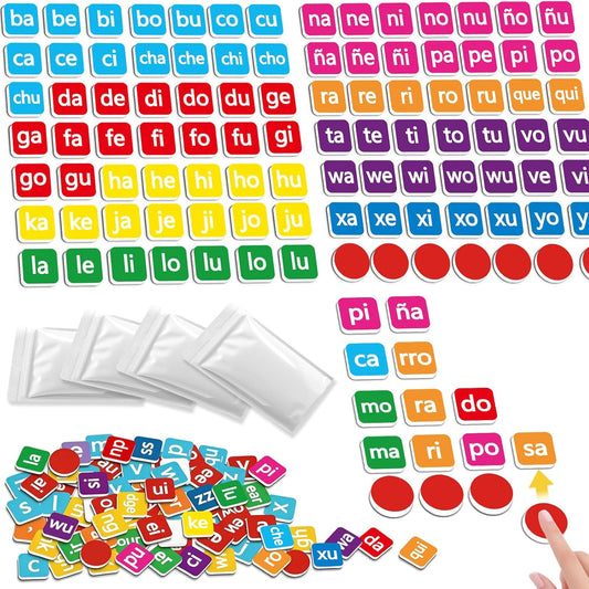 Spanish Learning Phonics Magnetic Letter Tiles, Learn Spanish Spelling Reading Games Phonics Manipulatives for Kids, Fridge Magnets Speech Therapy Homeschool Classroom Learning Activity