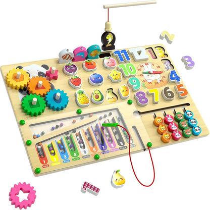 AOSITE 9-in-1 Montessori Toy Wooden Board for Toddlers Montessori Wooden Educational Toys for Baby Boys Girls Age 1 2 3 Year Old Birthday Girl Gifts for Kids