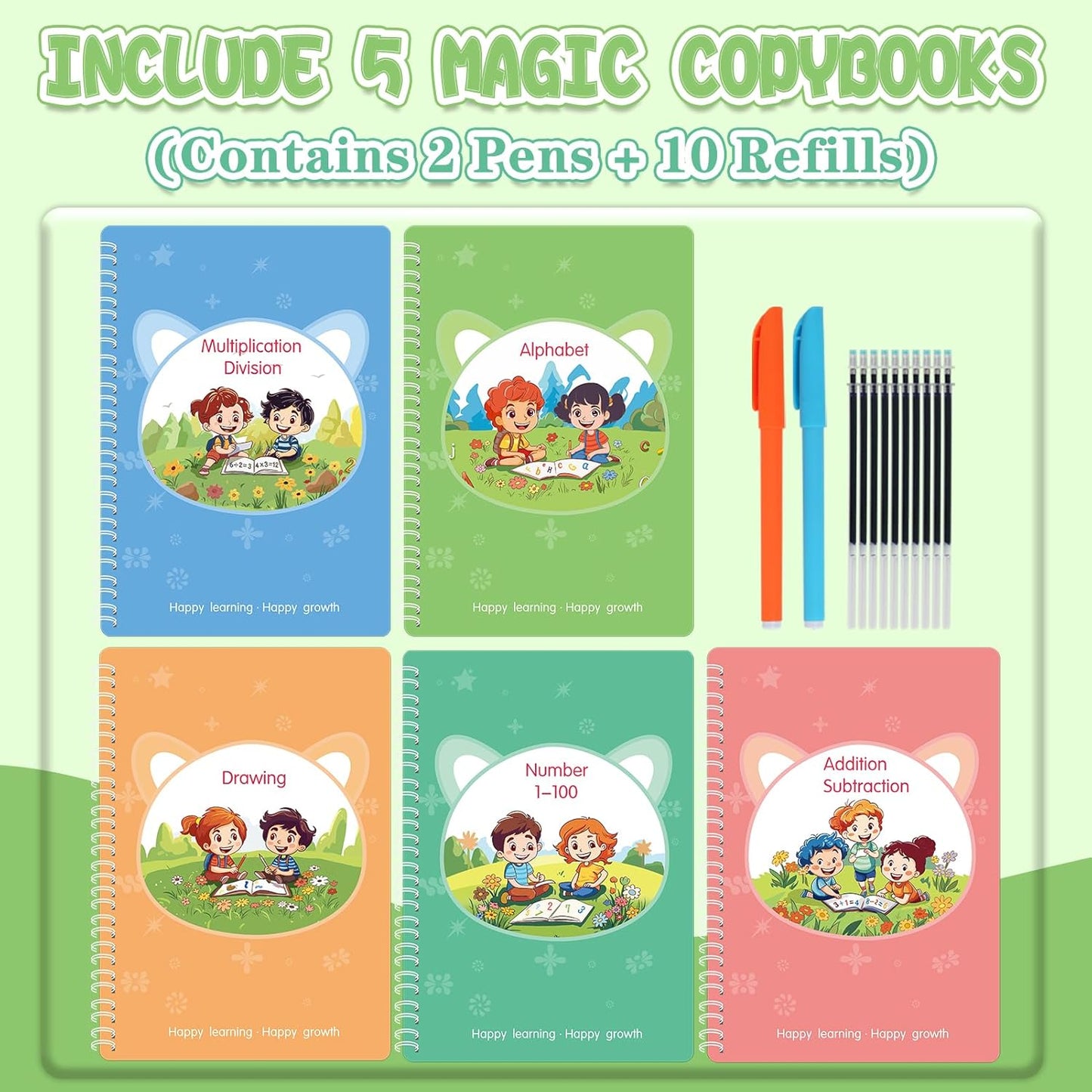 Reusable Grooved Handwriting Workbooks,Magic Copybook,Magic Writing Practice copy books, to help children improve their handwriting ink Practice Age 3-8 Calligraphy for kids(Animal edition)