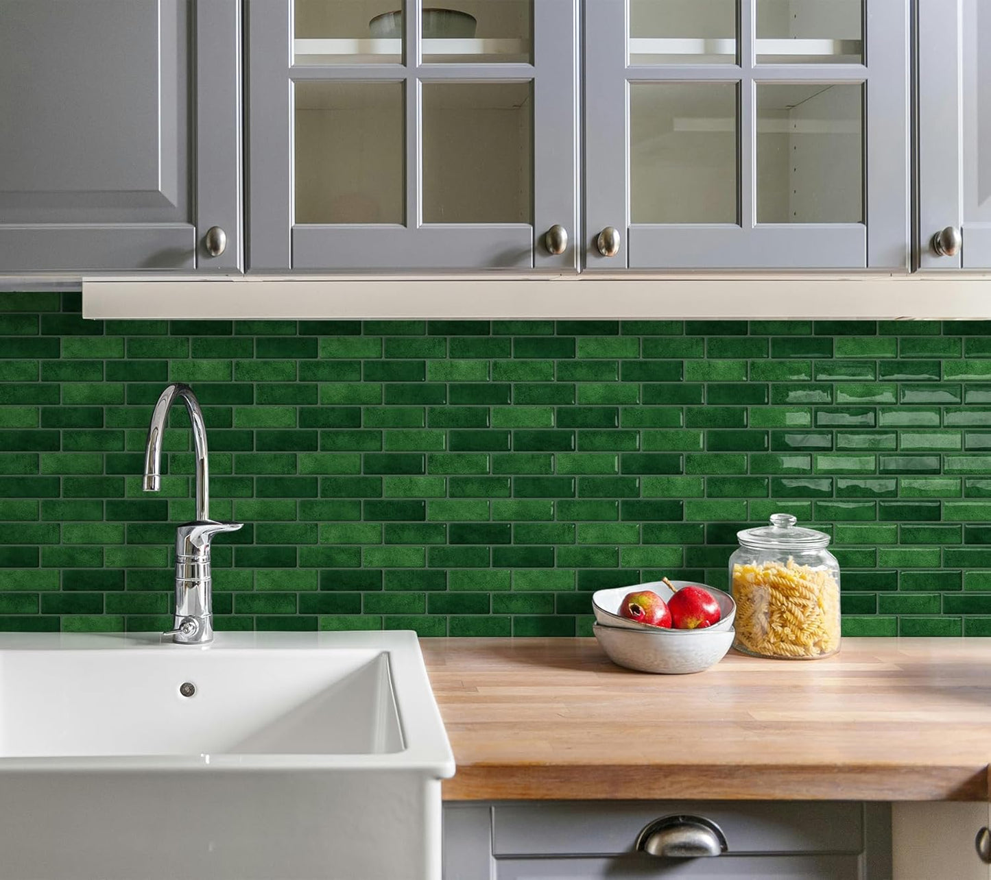 Thick Green Peel and Stick Tile Backsplash 12"x12" Self Adhesive Wall Marble Tiles for Kitchen (10-Sheet)