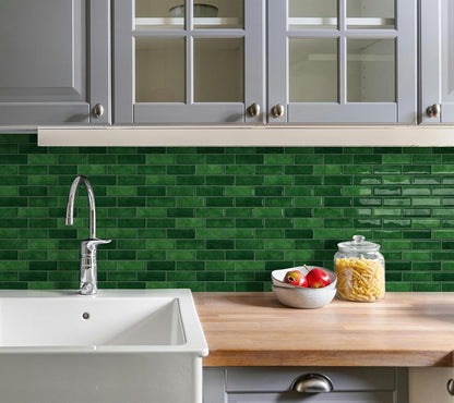 Thick Green Peel and Stick Tile Backsplash 12"x12" Self Adhesive Wall Marble Tiles for Kitchen (10-Sheet)