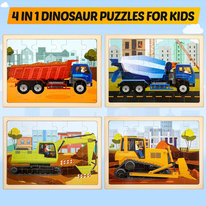 Wooden Animals Puzzles for Kids Age 3 4 5 Year Old, 4 Pack 24 Pcs Montessori Toddler Jigsaw Puzzles for Girl boy Activities Preschool Learning Educational Birthday Gift Travel Autistic Wooden Toys