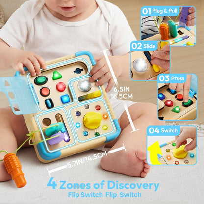 lalalark JOVA Electronic Busy Board – Montessori Learning Toddler Toy with 15 LED Light & 9 Sounds, 5 Switches & Plugs, Travel Toys Sensory Activity Board for 1 2 3 Years Old Boy & Girl Birthday Gift