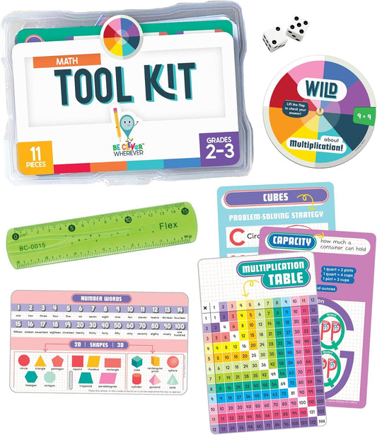 Carson Dellosa 30-Piece Be Clever Wherever Grades 4-5 Mathematics Tool Kit, Sticker Chart, Spin Wheel, Counting Cubes, and More Math Manipulatives Covering Multiplication and Fractions