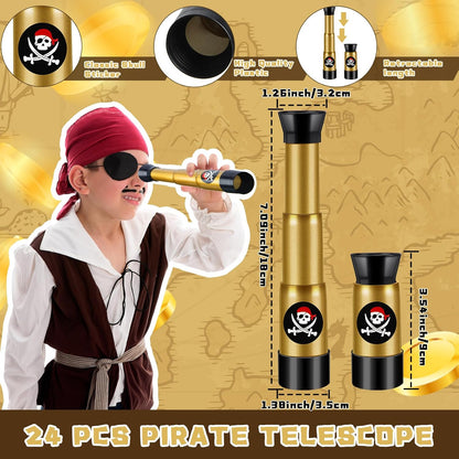 Libima 24 Pack Pirate Costume Accessories Set - Felt Eye Patches & Retractable Plastic Telescopes for Kids Birthday Party Favors, Gasparilla & Halloween Cosplay Dress Up(Vintage Style)