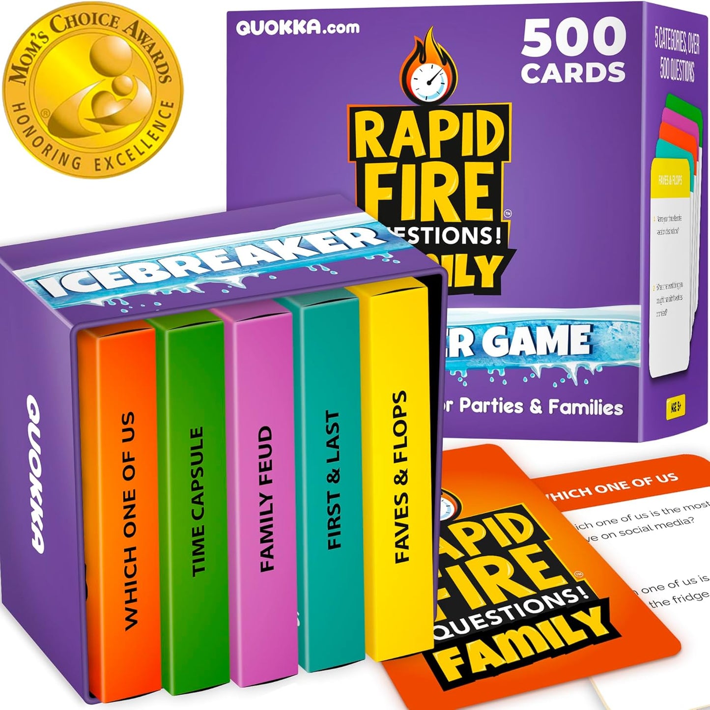 QUOKKA Family Conversation Cards Game - Break The Ice Game for Kids and Families - Icebreaker Cards with 500+ Questions - Family Game for Kids 8-12 - Perfect for Families Games Night I Travel Version