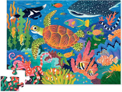 Crocodile Creek 36-Piece Jigsaw Floor Puzzle - Shark Reef - for Kids Ages 3-5 - Heavy-Duty Shaped Box for Storage - 24" W x 18" H Finished