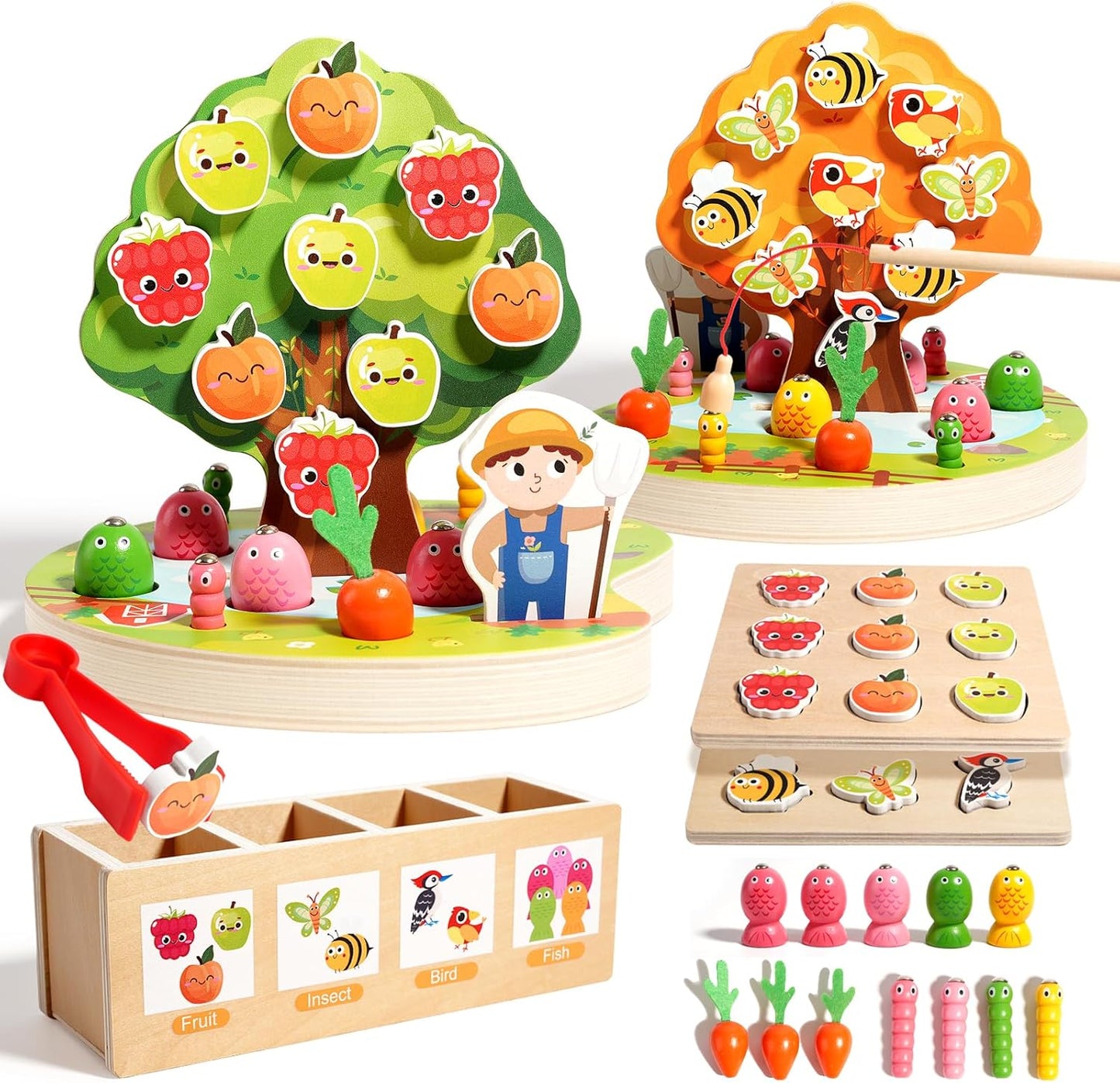 INIFEIDALA Montessori Toys for 3 4 5 Year Olds | Birthday Gifts for Boys & Girls, Wooden Educational Toddler Toys, Shape Sorting, Carrot Harvest & Magnetic Fishing Game – Fine Motor Skills Development